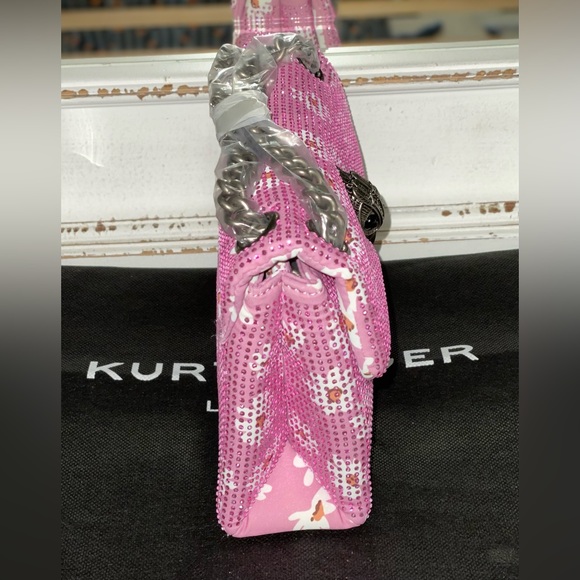 Kurt Geiger London Pink Rhinestone Flower Fabric Mini Kensington Crossbody Bag - Picture 2 of 11